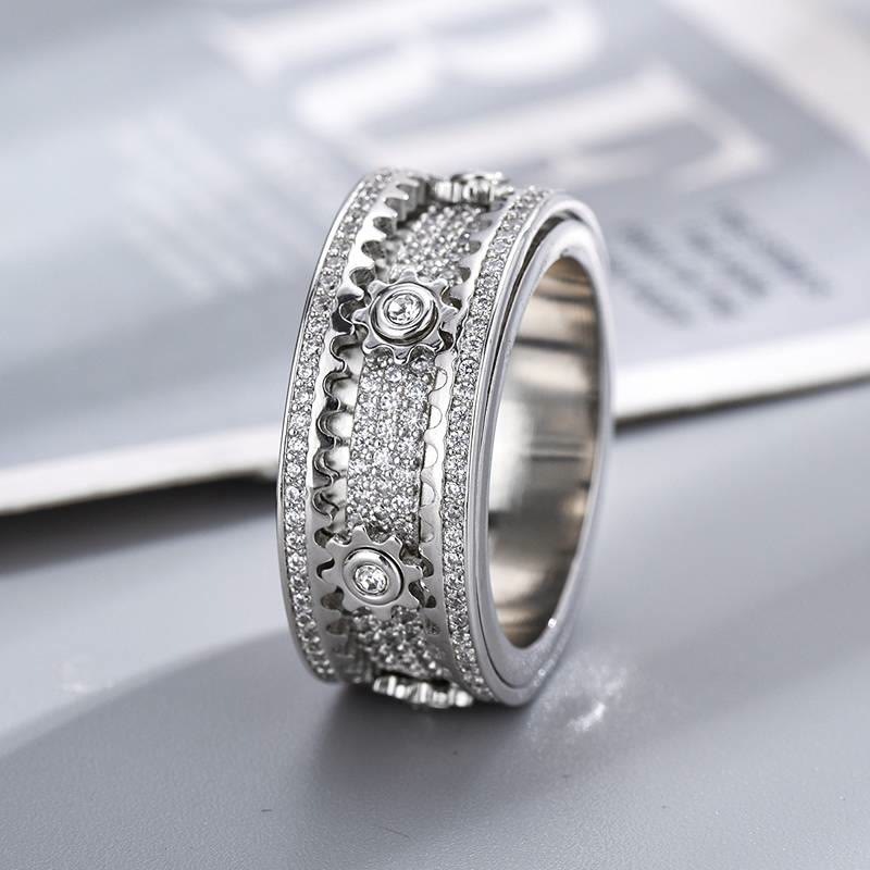 Bague tournante en zircon sertie de cristaux, idéale pour les fêtes. Bijou de soirée. - Argent - US 12 - image 0