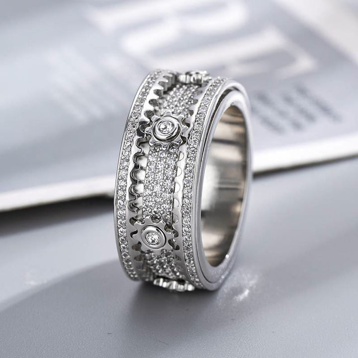 Bague tournante en zircon sertie de cristaux, idéale pour les fêtes. Bijou de soirée. - Argent - US 12 - image 0