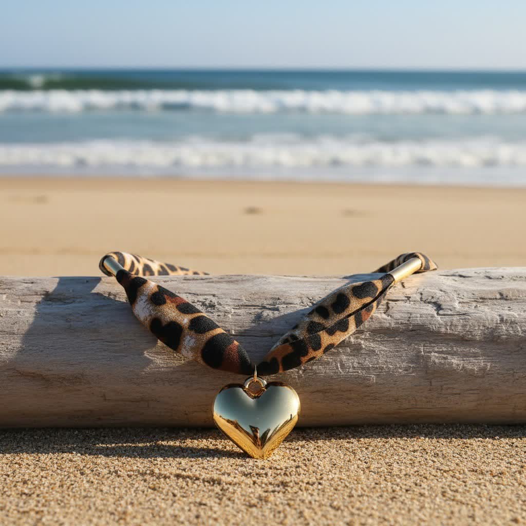 Écharpe/collier motif léopard Wild Heart avec pendentif cœur doré - image 4