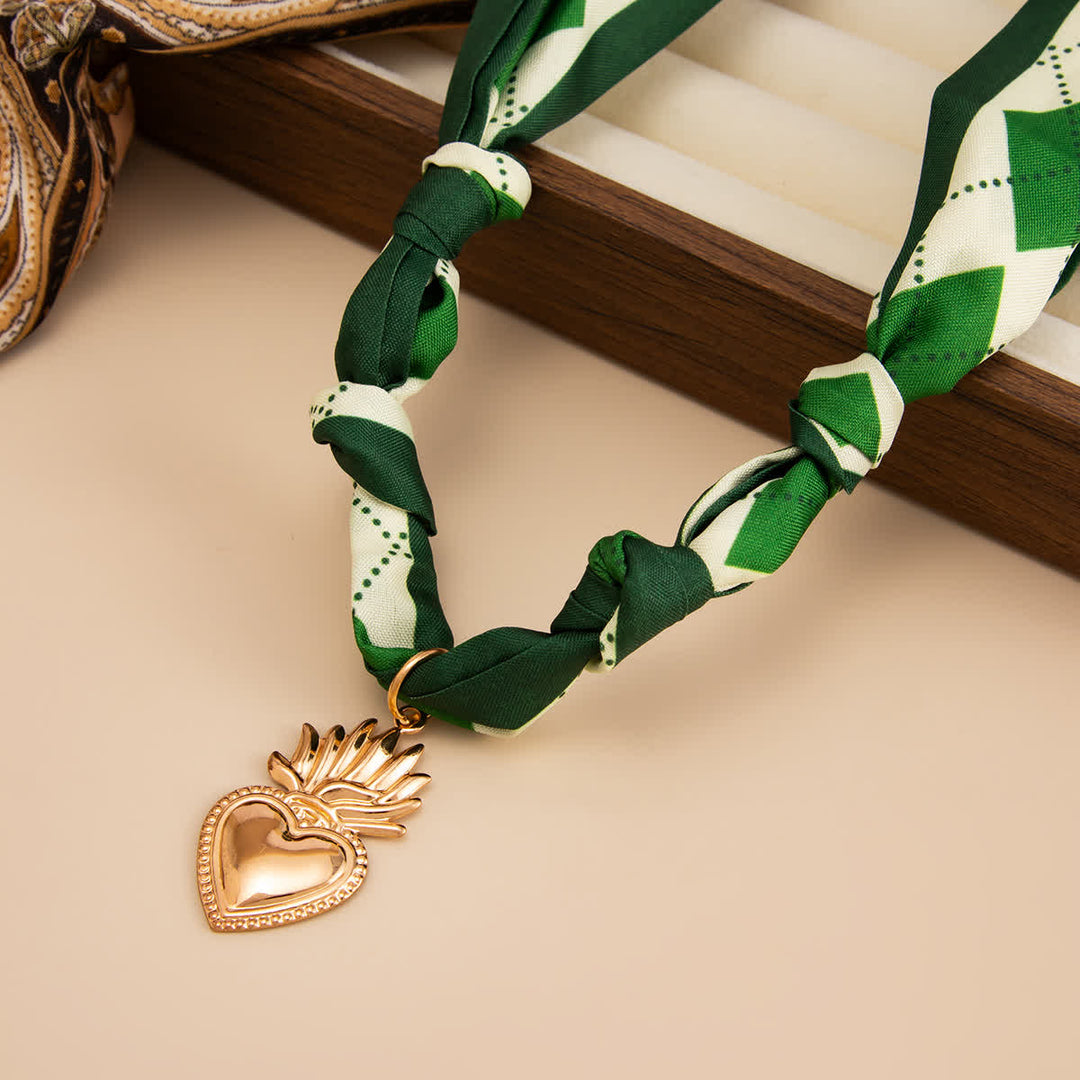 Écharpe/collier à carreaux vert émeraude Sacré-Cœur - image 2