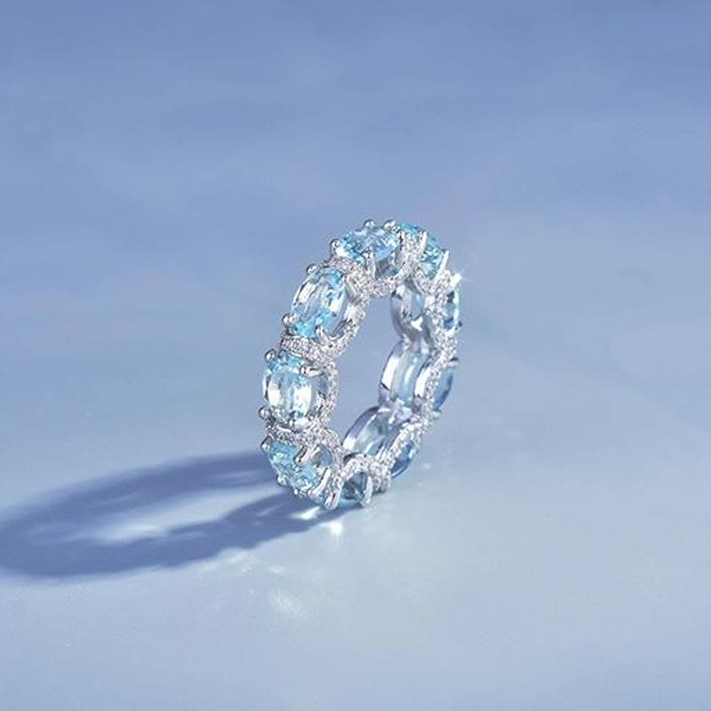Bague d'éternité en cristal bleu clair sertie de zircons pavés, bague empilable pour femme - 10 US - image 0