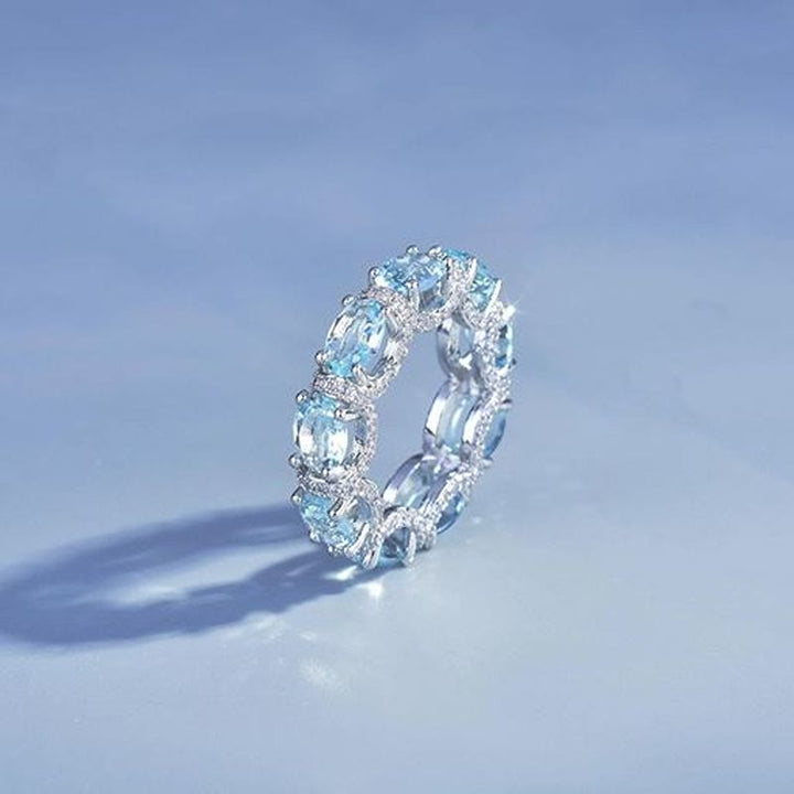 Bague d'éternité en cristal bleu clair sertie de zircons pavés, bague empilable pour femme - 10 US - image 0