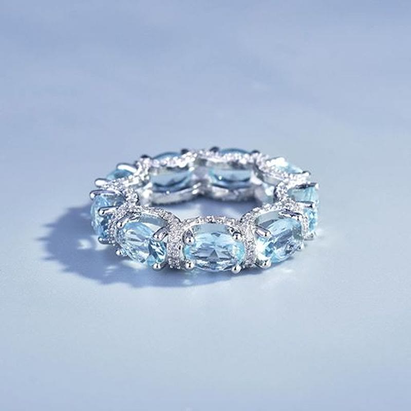 Bague d'éternité en cristal bleu clair sertie de zircons pavés, bague empilable pour femme - image 1