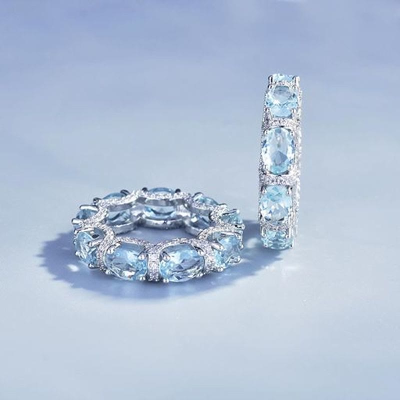Bague d'éternité en cristal bleu clair sertie de zircons pavés, bague empilable pour femme - image 2