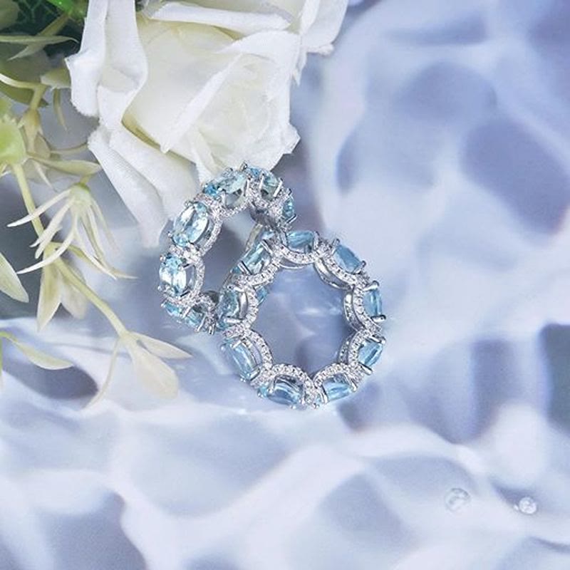 Bague d'éternité en cristal bleu clair sertie de zircons pavés, bague empilable pour femme - image 6