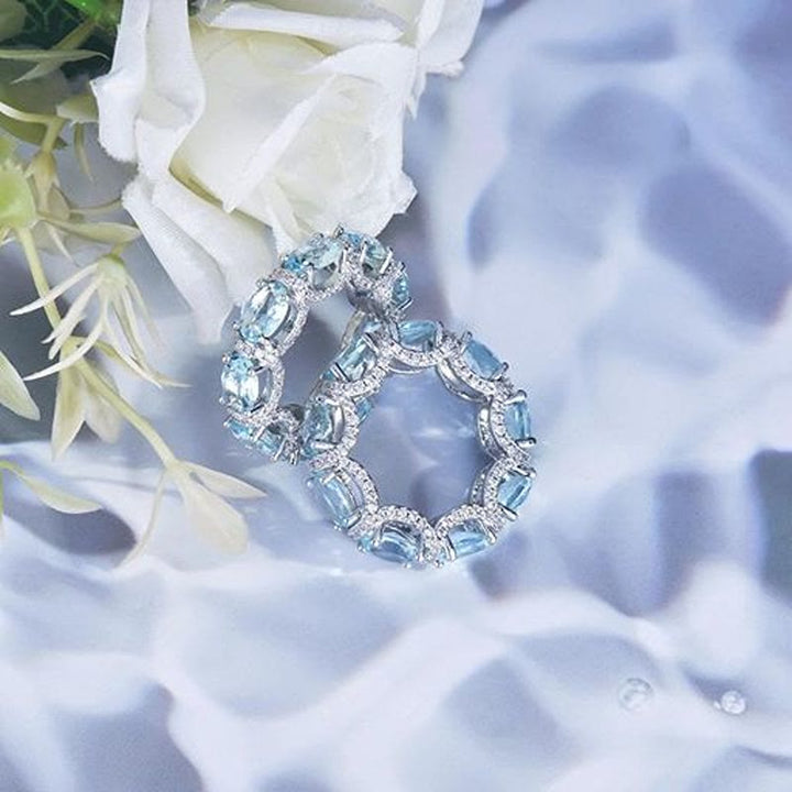 Bague d'éternité en cristal bleu clair sertie de zircons pavés, bague empilable pour femme - image 6