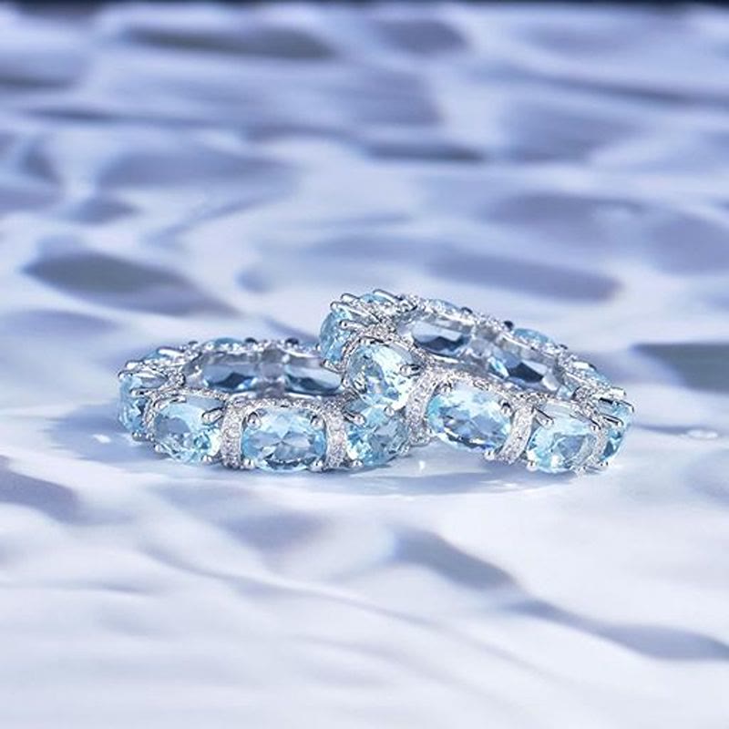 Bague d'éternité en cristal bleu clair sertie de zircons pavés, bague empilable pour femme - image 3