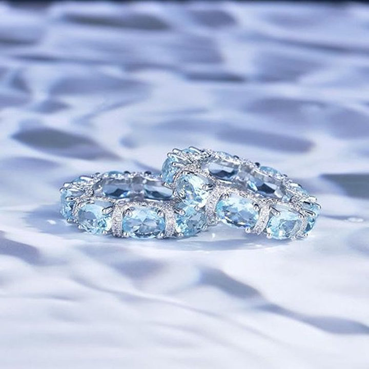 Bague d'éternité en cristal bleu clair sertie de zircons pavés, bague empilable pour femme - image 3
