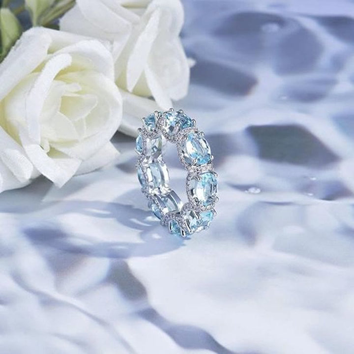 Bague d'éternité en cristal bleu clair sertie de zircons pavés, bague empilable pour femme - image 5