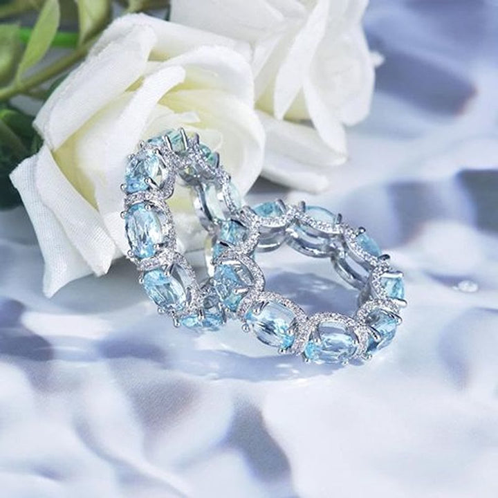 Bague d'éternité en cristal bleu clair sertie de zircons pavés, bague empilable pour femme - image 4