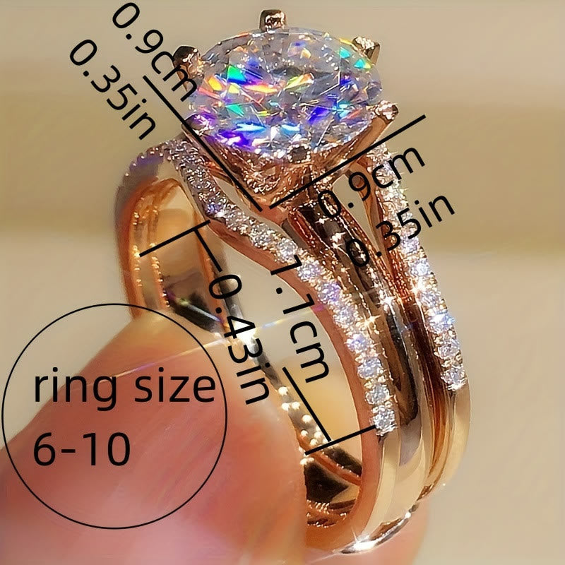 Bague de fiançailles/alliance pour femme avec anneau fendu serti de zirconiums cubiques à six griffes - image 4