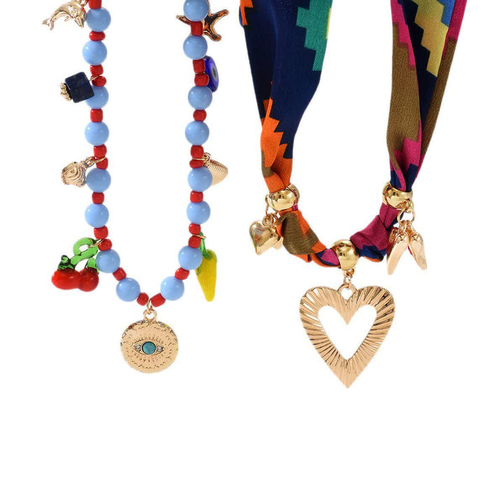 Ensemble de 2 pièces pour les vacances : foulard et collier en forme de cœur à perles superposées - image 4