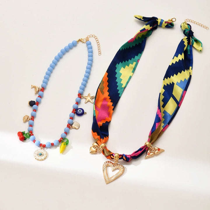 Ensemble de 2 pièces pour les vacances : foulard et collier en forme de cœur à perles superposées - image 1