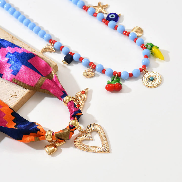 Ensemble de 2 pièces pour les vacances : foulard et collier en forme de cœur à perles superposées - image 2