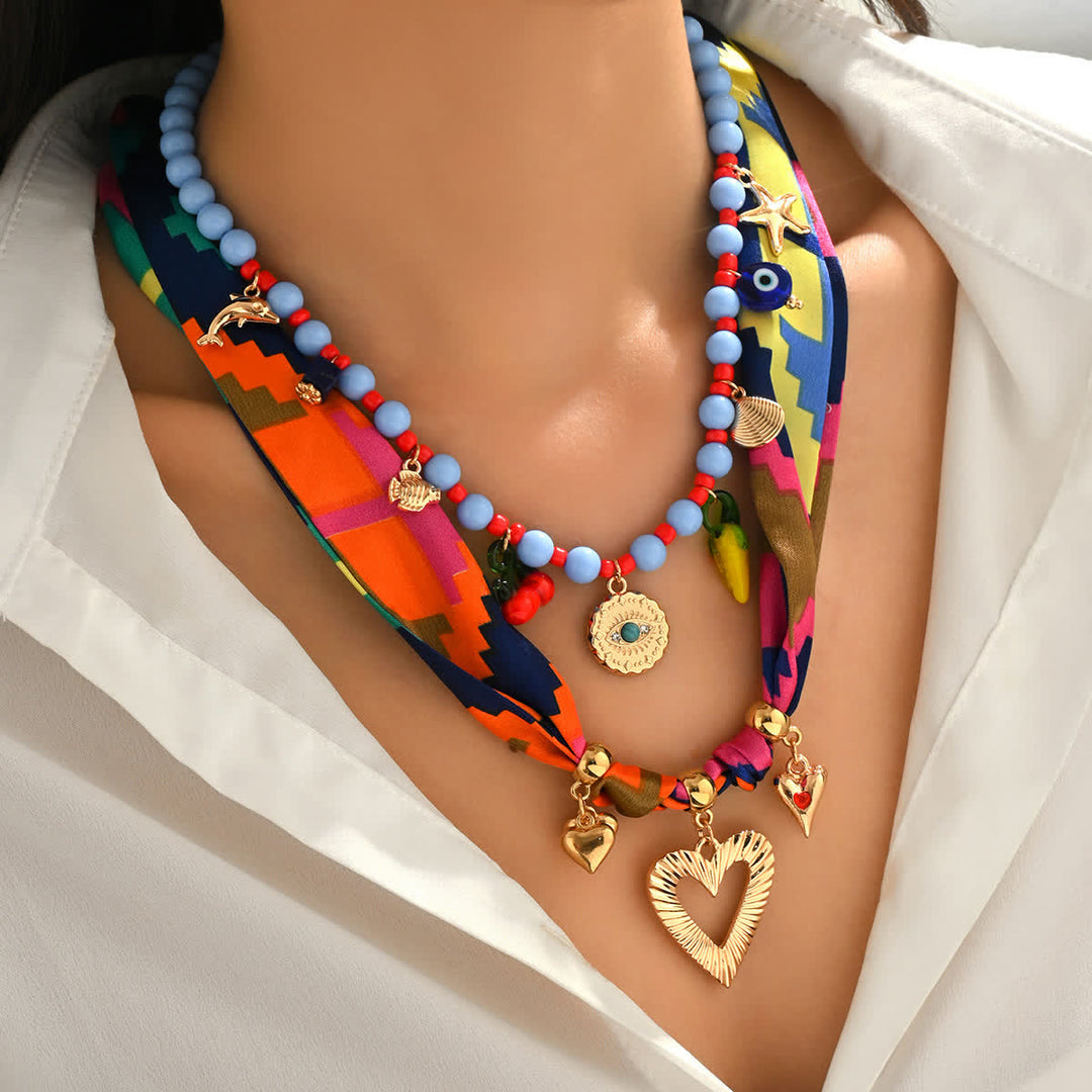 Ensemble de 2 pièces pour les vacances : foulard et collier en forme de cœur à perles superposées - image 3