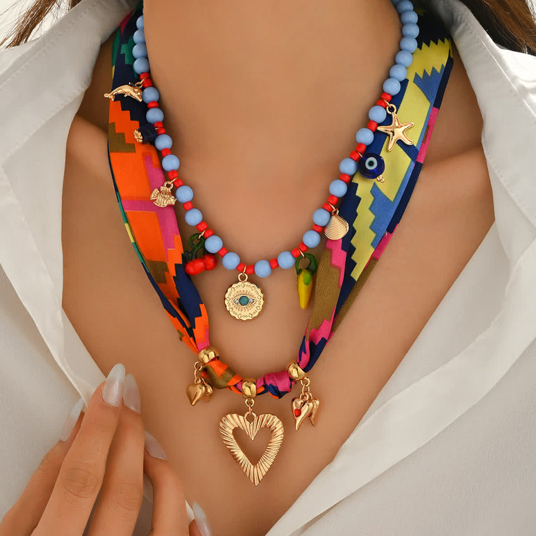 Ensemble de 2 pièces pour les vacances : foulard et collier en forme de cœur à perles superposées - 2 pièces - image 0