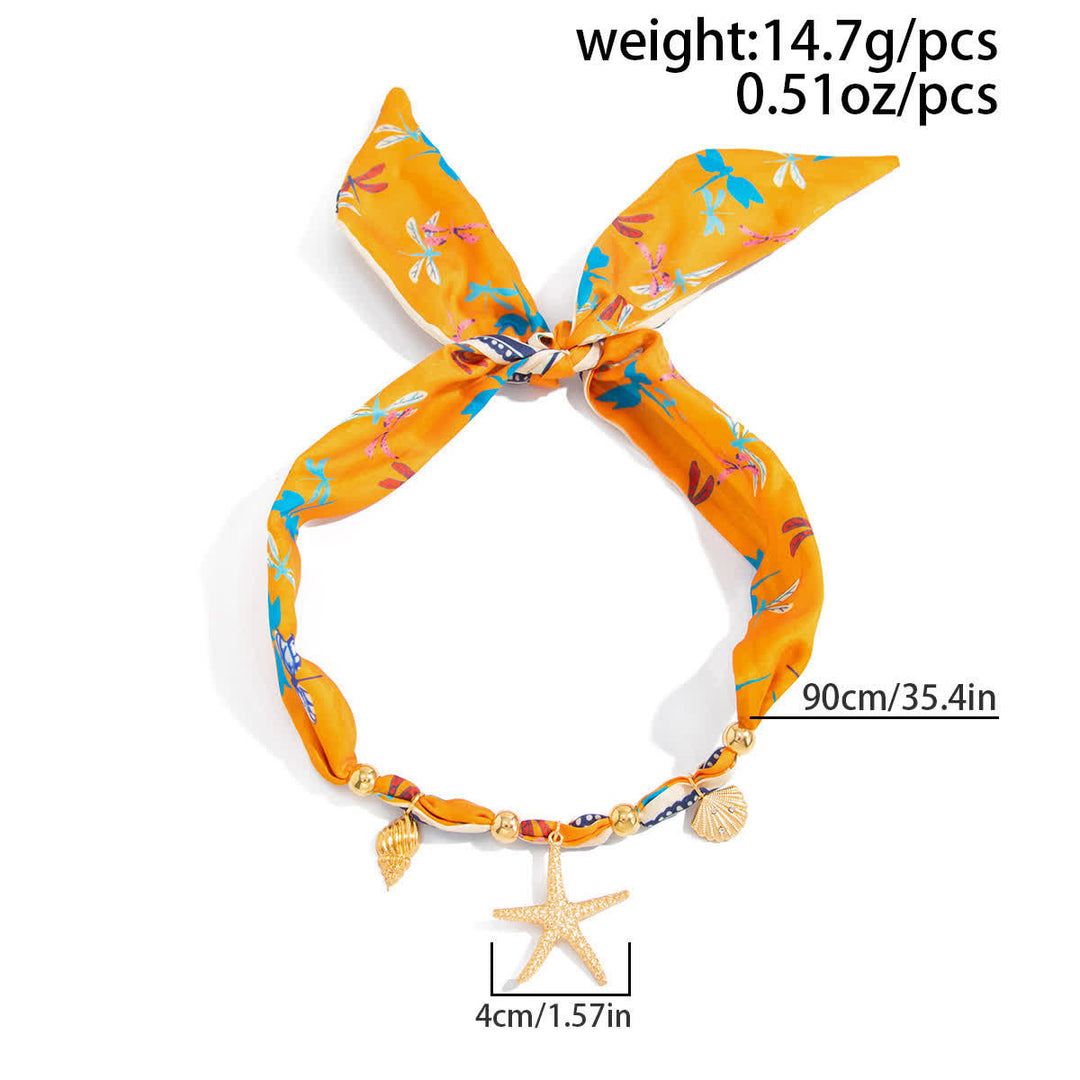 Écharpe/collier avec pendentif étoile de mer orange, coquillage et libellule - image 2