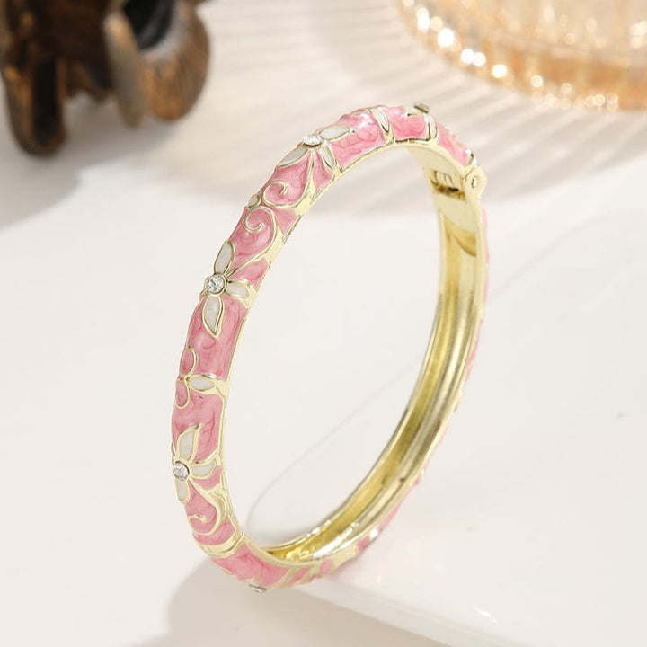Bracelet jonc en émail doré à motif trèfle, bracelet à l'huile colorée pour femme - Rose - image 0