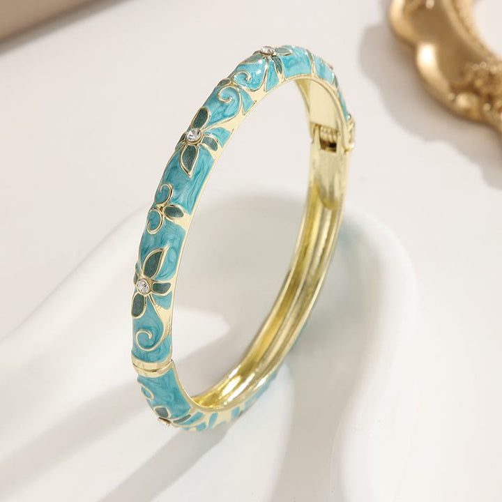 Bracelet jonc en émail doré à motif trèfle, bracelet à l'huile colorée pour femme - Bleu clair - image 6