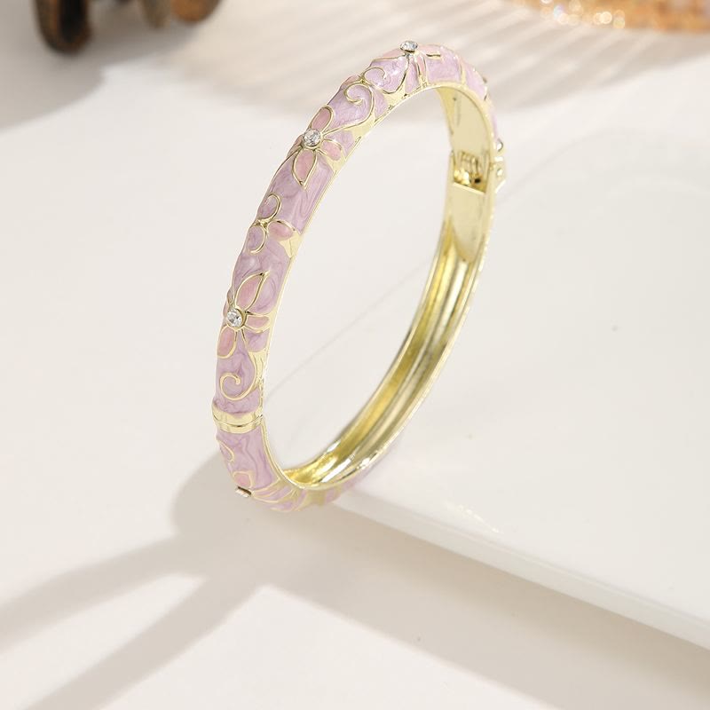 Bracelet jonc en émail doré à motif trèfle, bracelet à l'huile colorée pour femme - Violet clair - image 2