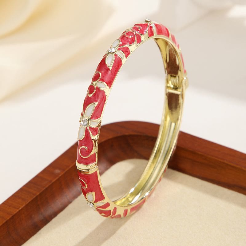 Bracelet jonc en émail doré à motif trèfle, bracelet à l'huile colorée pour femme - Rouge - image 10