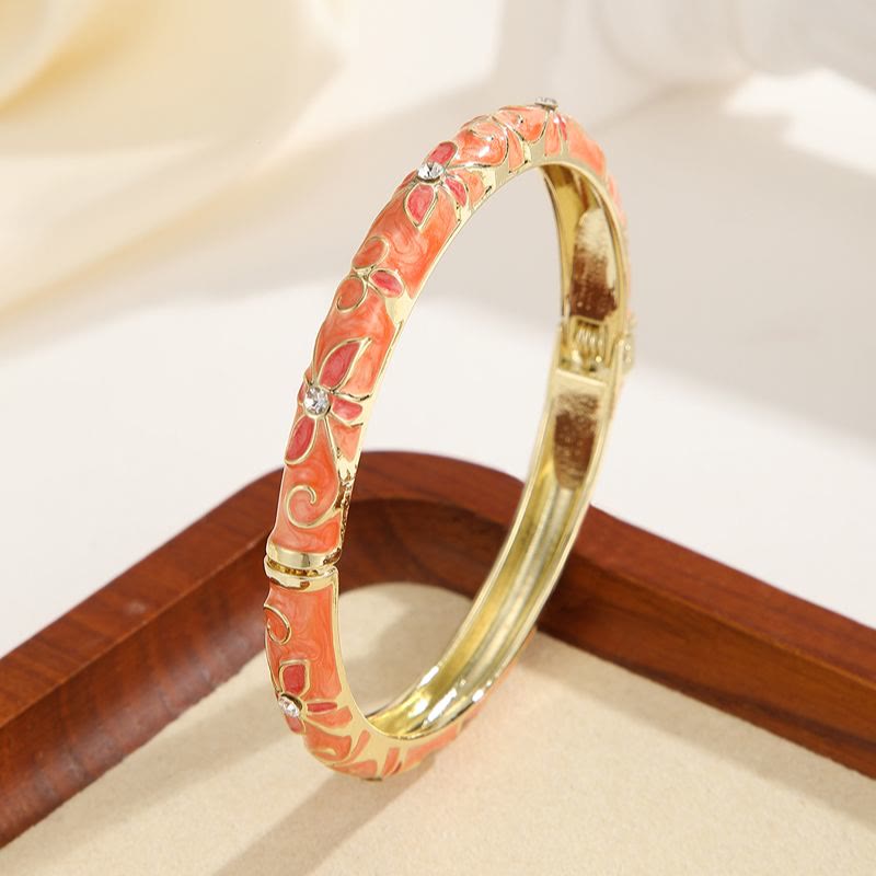 Bracelet jonc en émail doré à motif trèfle, bracelet à l'huile colorée pour femme - Orange - image 11