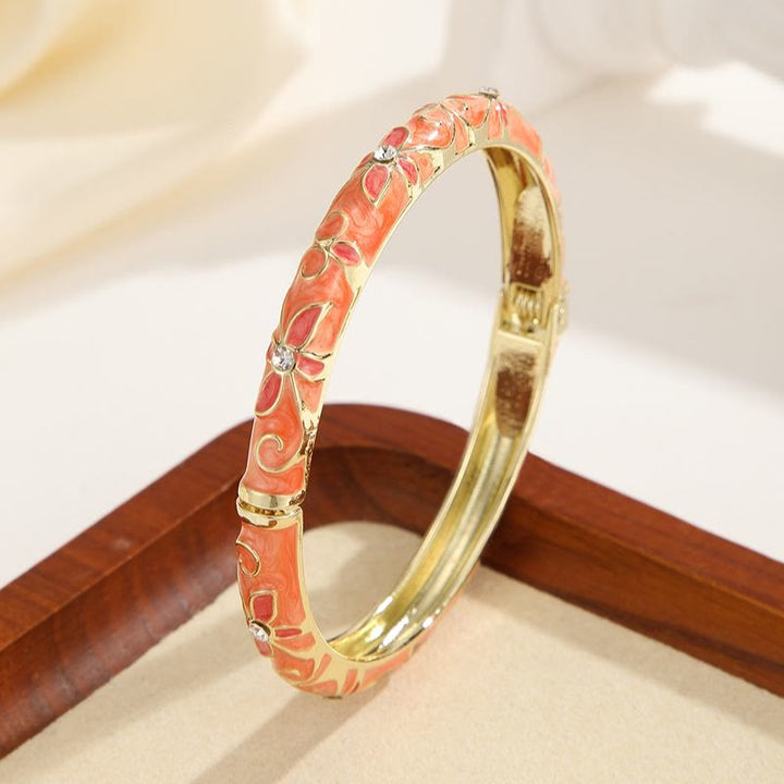 Bracelet jonc en émail doré à motif trèfle, bracelet à l'huile colorée pour femme - Orange - image 11