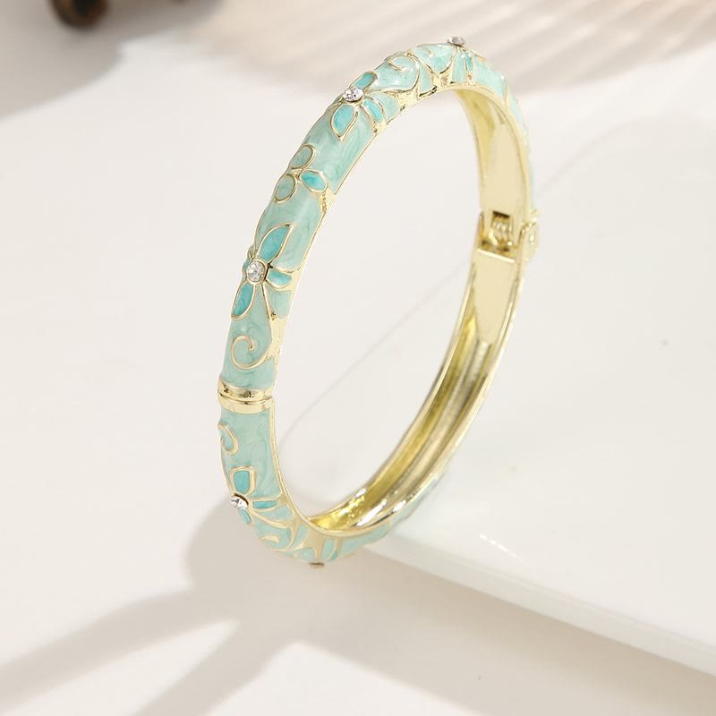 Bracelet jonc en émail doré à motif trèfle, bracelet à l'huile colorée pour femme - Vert clair - image 3