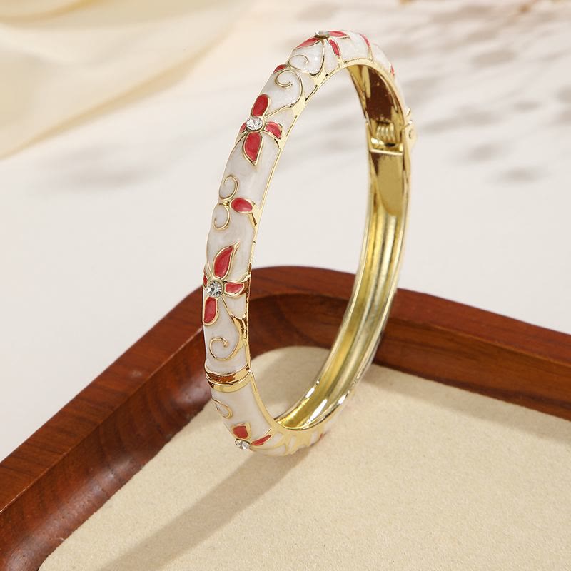 Bracelet jonc en émail doré à motif trèfle, bracelet à l'huile colorée pour femme - Beige et rouge - image 7
