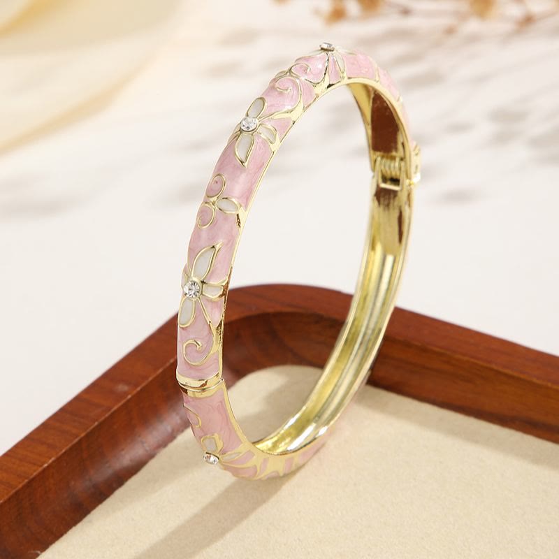 Bracelet jonc en émail doré à motif trèfle, bracelet à l'huile colorée pour femme - Rose clair - image 8