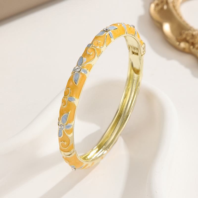 Bracelet jonc en émail doré à motif trèfle, bracelet à l'huile colorée pour femme - Jaune - image 5