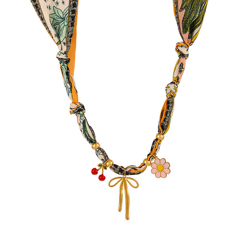 Collier foulard tropical pop avec breloque poisson rouge et fleur de cerisier - Arc - image 3
