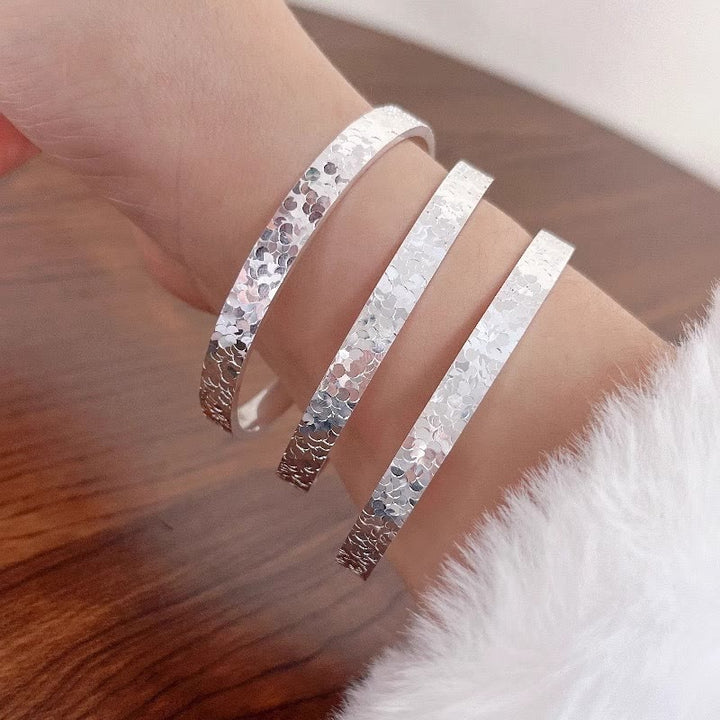 Bracelet jonc ouvert ajustable argenté à texture de glace pilée pour femme - image 2
