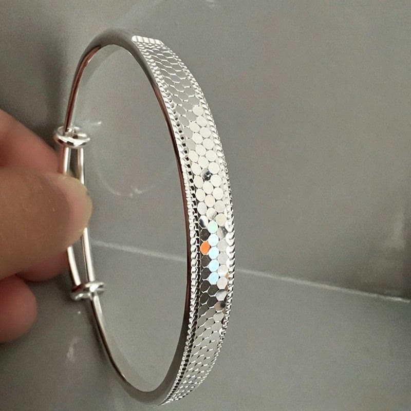 Bracelet jonc ajustable en cuivre à motif écailles de dragon pour femme - Argent - image 0
