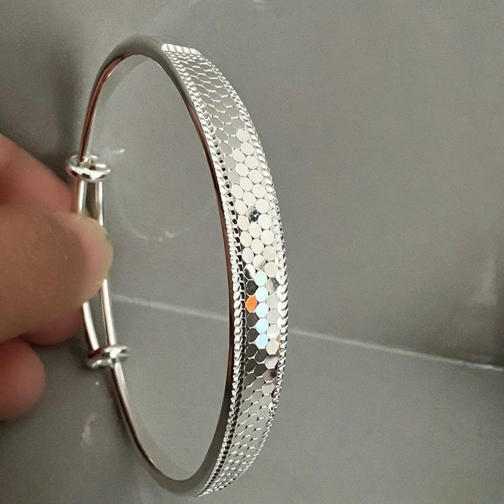 Bracelet jonc ajustable en cuivre à motif écailles de dragon pour femme - Argent - image 0