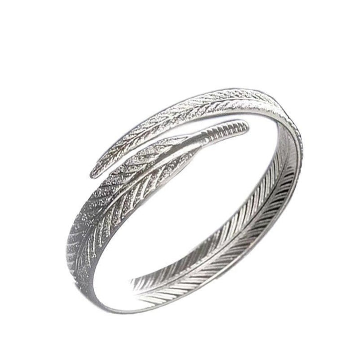 Bracelet jonc vintage à motif plume ouvert, ajustable, couleur argent, pour femme - image 11