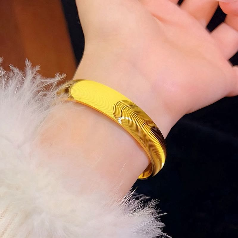 Bracelet jonc fermé œil de chat large, style vintage poli, pour femme - image 8