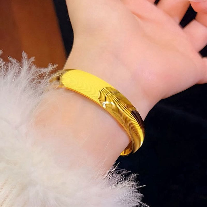 Bracelet jonc fermé œil de chat large, style vintage poli, pour femme - image 8