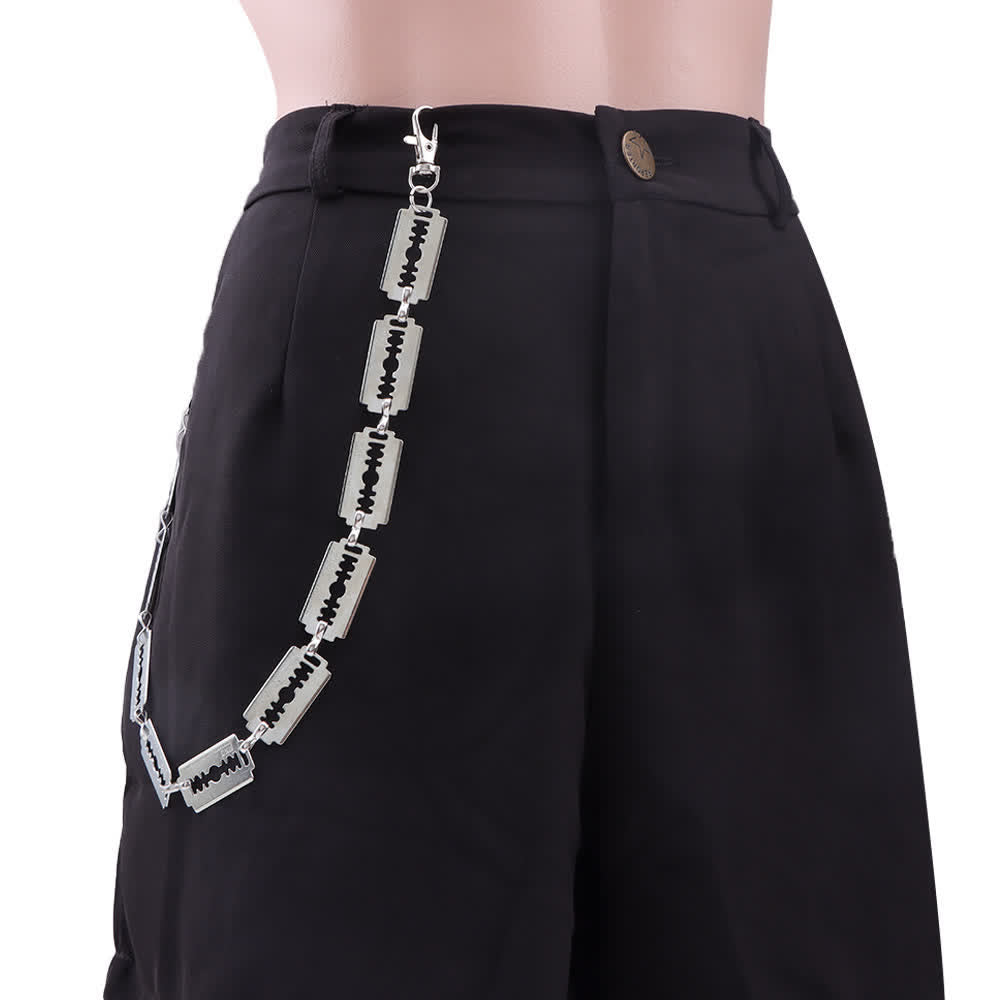 Chaîne de pantalon en forme de lame de rasoir argentée, style streetwear punk, hip-hop. - image 2