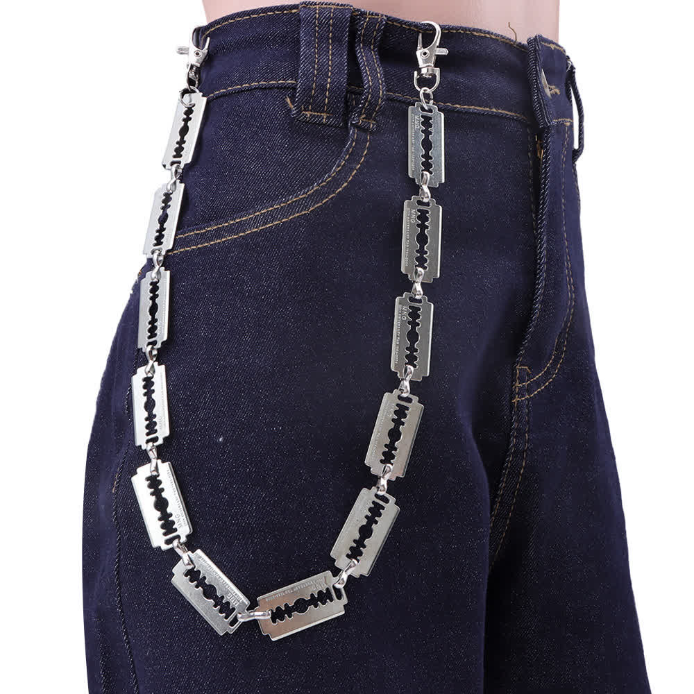 Chaîne de pantalon en forme de lame de rasoir argentée, style streetwear punk, hip-hop. - Argent - image 0