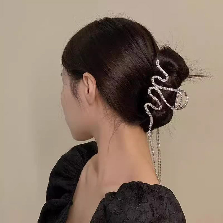 Pince à cheveux pour femme en forme de serpent sirène ornée de strass et de pompons en cristal - image 3