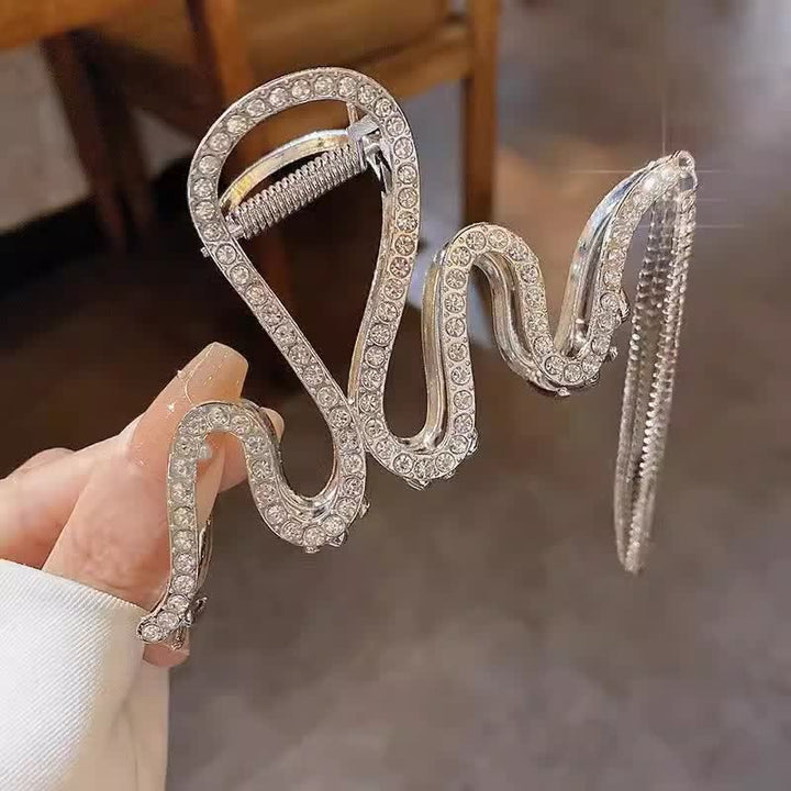 Pince à cheveux pour femme en forme de serpent sirène ornée de strass et de pompons en cristal - image 2