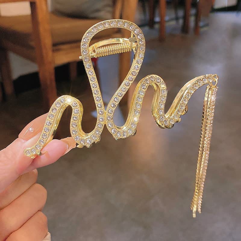 Pince à cheveux pour femme en forme de serpent sirène ornée de strass et de pompons en cristal - Or - image 5