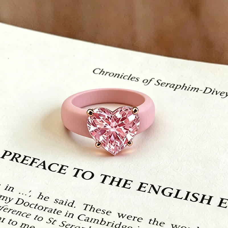 Bague en silicone hypoallergénique souple en forme de cœur avec zircon cubique - Rose et rose - 10 US - image 4