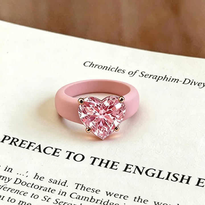 Bague en silicone hypoallergénique souple en forme de cœur avec zircon cubique - Rose et rose - 10 US - image 4