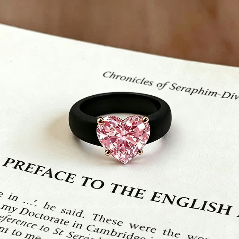 Bague en silicone hypoallergénique souple en forme de cœur avec zircon cubique - Noir et rose - 10 US - image 5