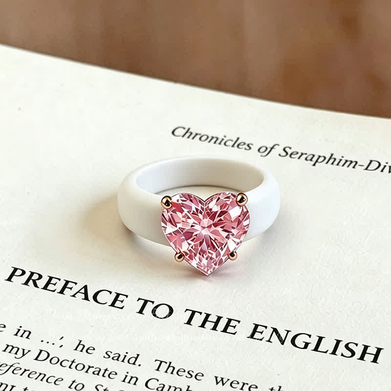 Bague en silicone hypoallergénique souple en forme de cœur avec zircon cubique - Blanc et rose - 10 US - image 6