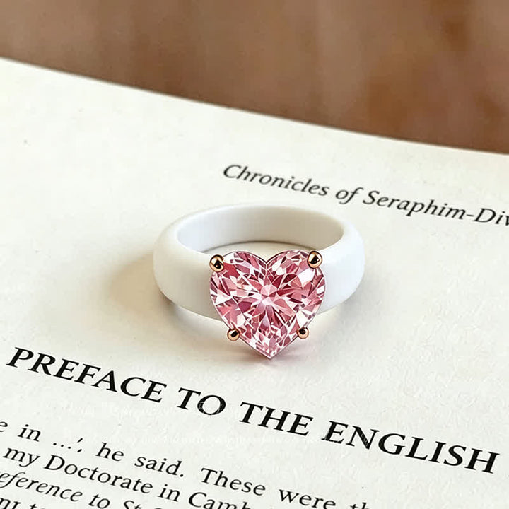 Bague en silicone hypoallergénique souple en forme de cœur avec zircon cubique - Blanc et rose - 10 US - image 6