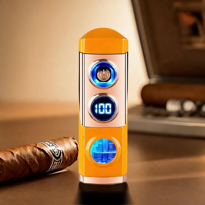 Briquet à cigares intelligent 4 en 1 à triple flamme avec repose-cigare et emporte-pièce intégrés - Orange - image 15