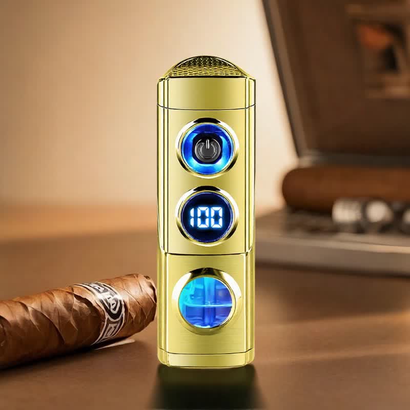 Briquet à cigares intelligent 4 en 1 à triple flamme avec repose-cigare et emporte-pièce intégrés - Or - image 16